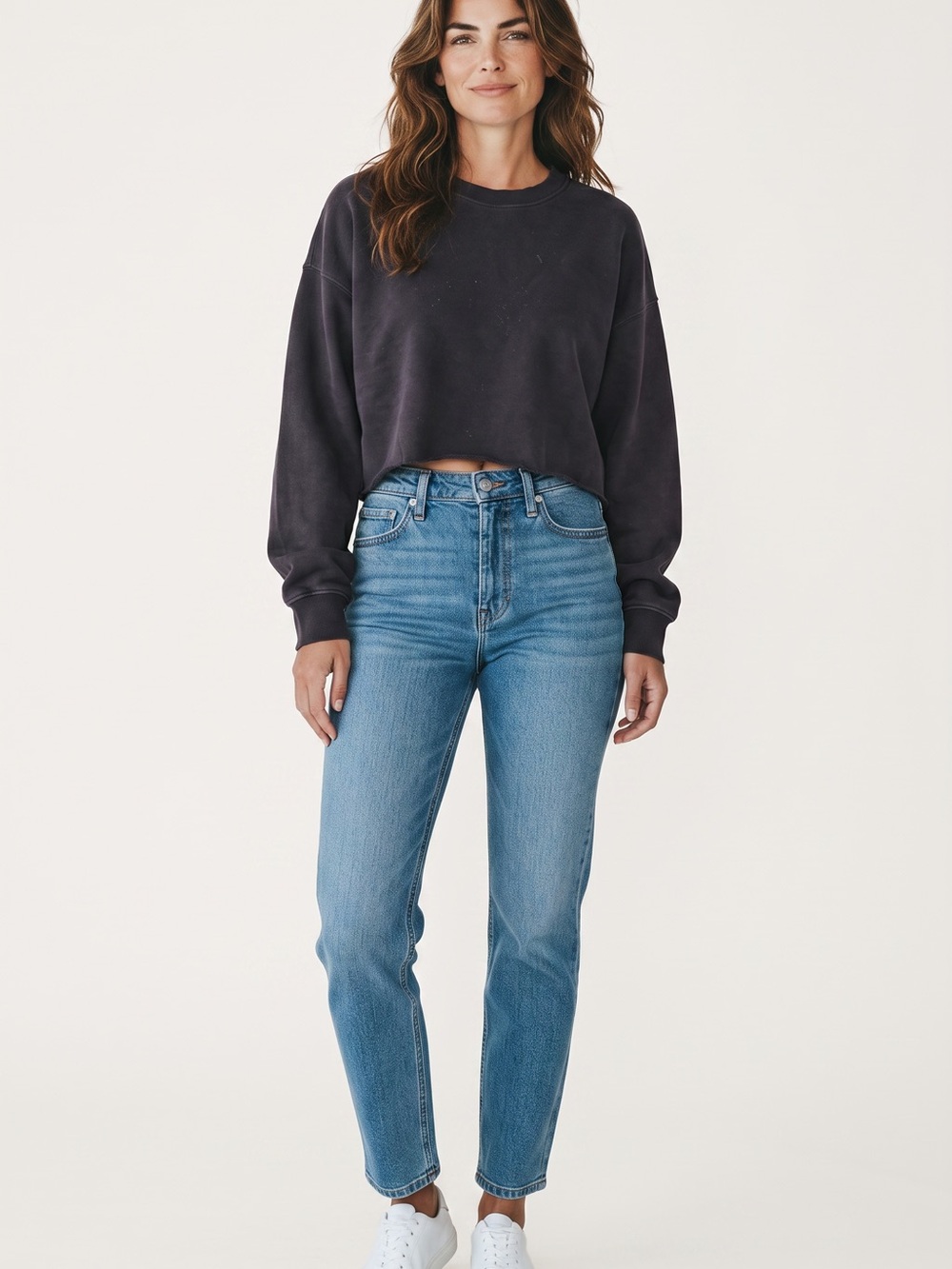 wild fable Cropped Crewneck Sweatshirt in Charcoal